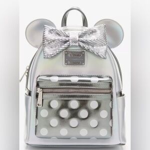 Minnie Mouse DISNEY 100 Platinum Silver Loungefly Mini Backpack - NWT